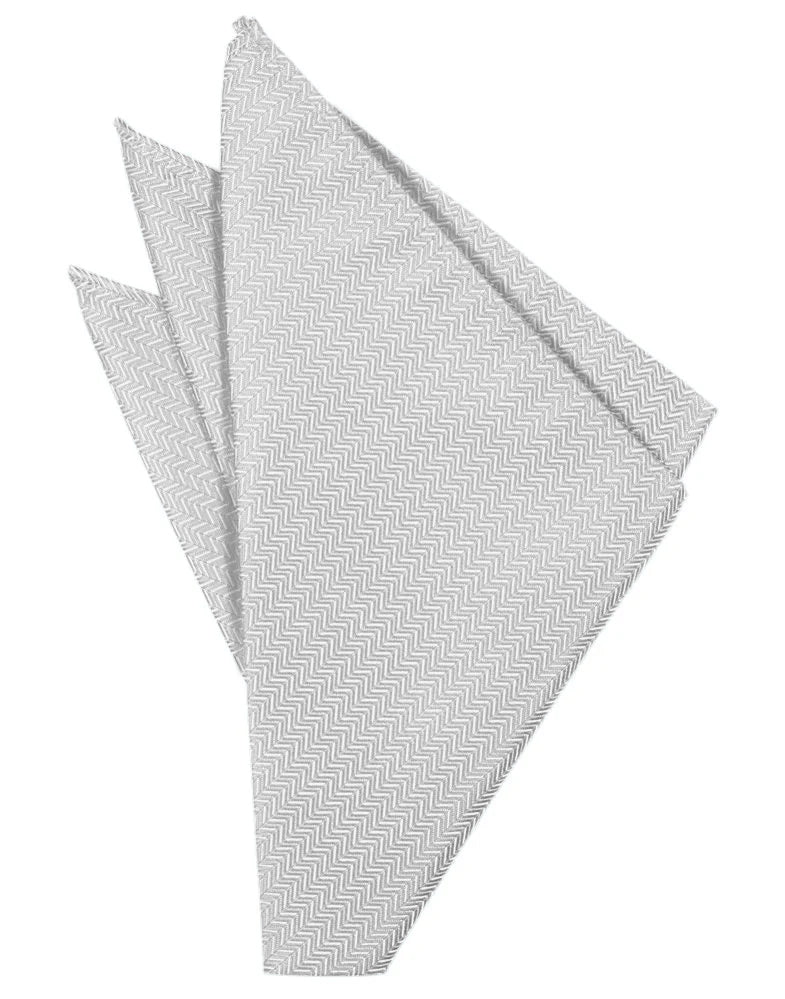 Platinum Herringbone Pocket Square