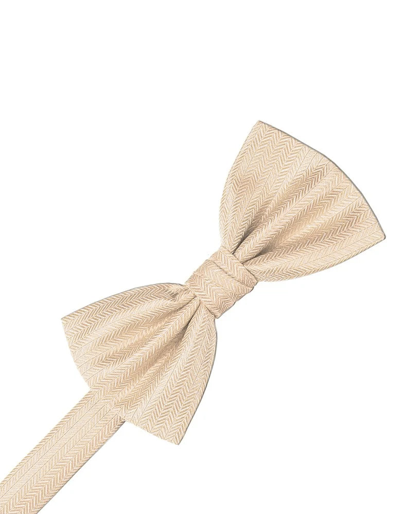 Sand Herringbone Pre-Tied Bowtie