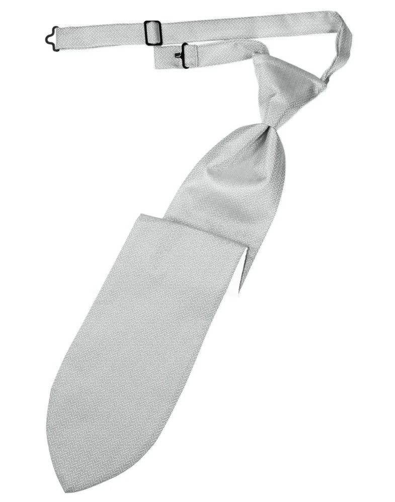 Platinum Herringbone Pre-Tied Long Tie
