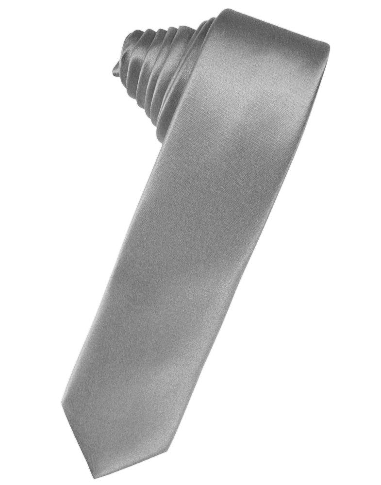 Silver Solid Satin Skinny Suit Tie