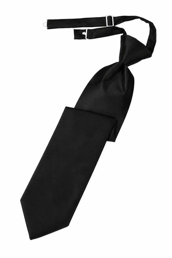Black Solid Satin Long Tie