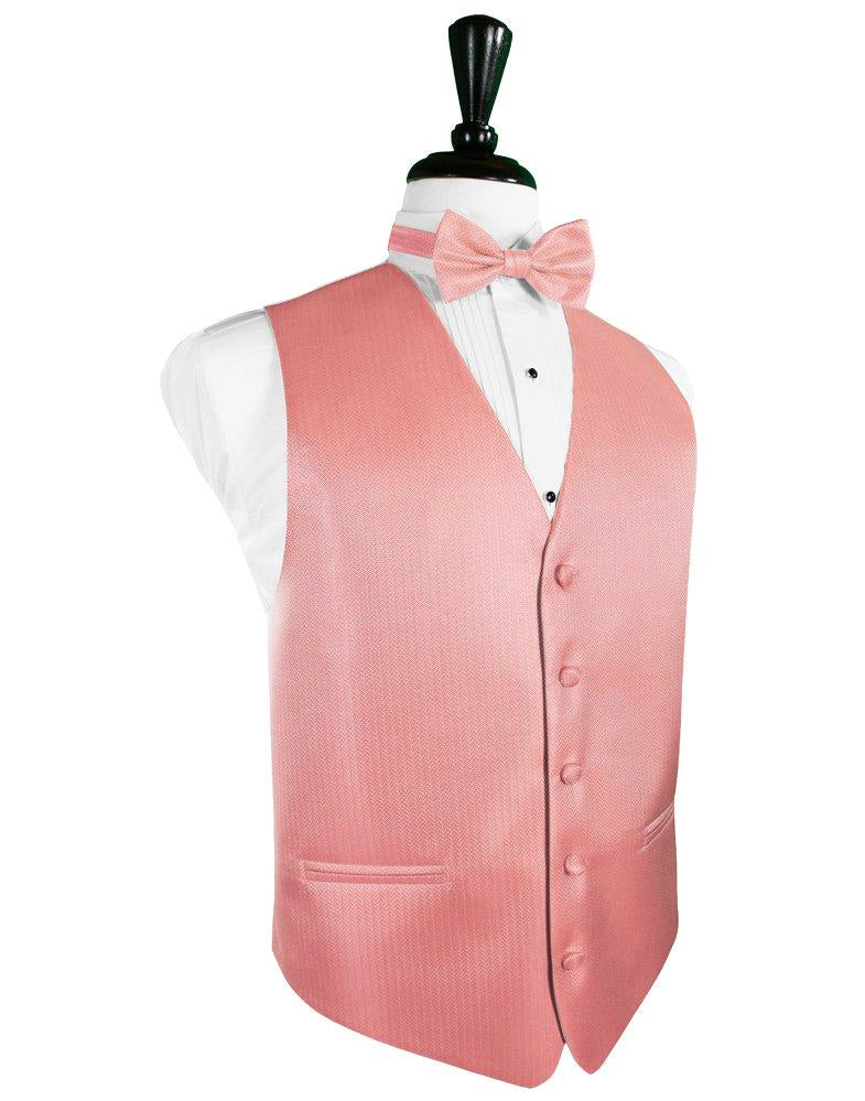 Coral Herringbone Tuxedo Vest