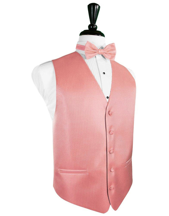 Coral Herringbone Tuxedo Vest