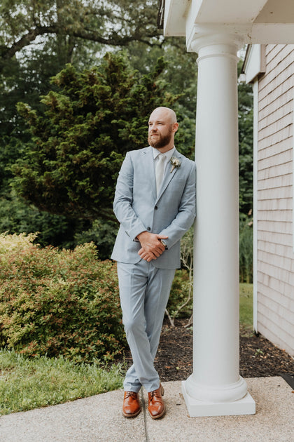 Oxford Blue Suit worn by a Tuxedo Club customer