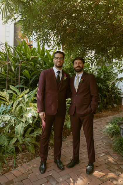 Burgundy Suit worn by a Tuxedo Club customer