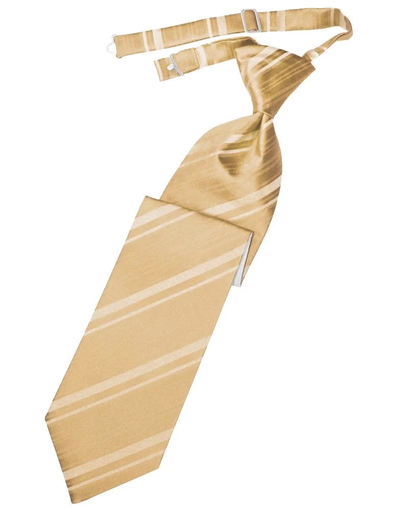 Golden Striped Pre-Tied Long Tie