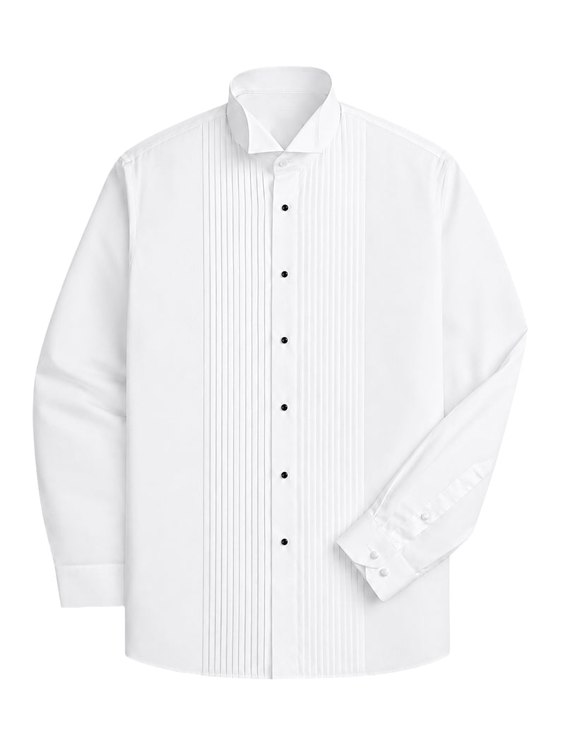 White Pleated Wingtip Shirt