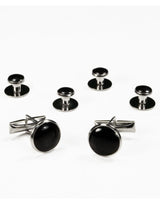 Black on Silver Metal Studs and Cufflinks Set