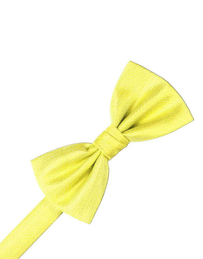 Lemon Herringbone Pre-Tied Bowtie