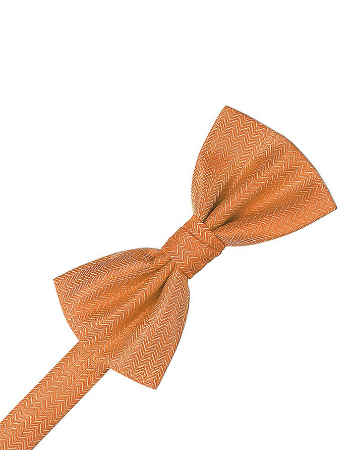 Tangerine Herringbone Pre-Tied Bowtie