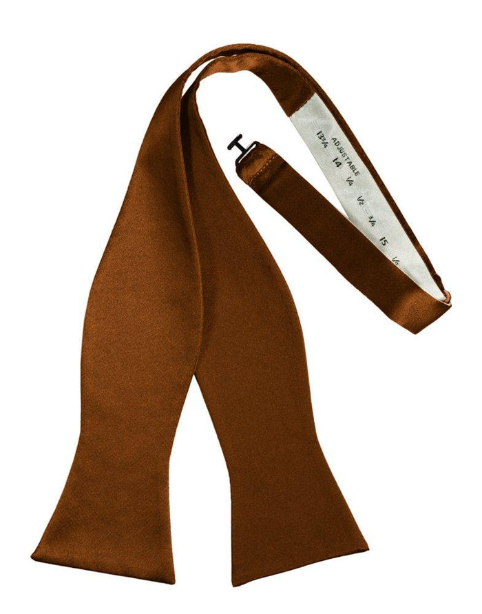 Cognac Self-Tie Solid Satin Bowtie - Tuxedo Club