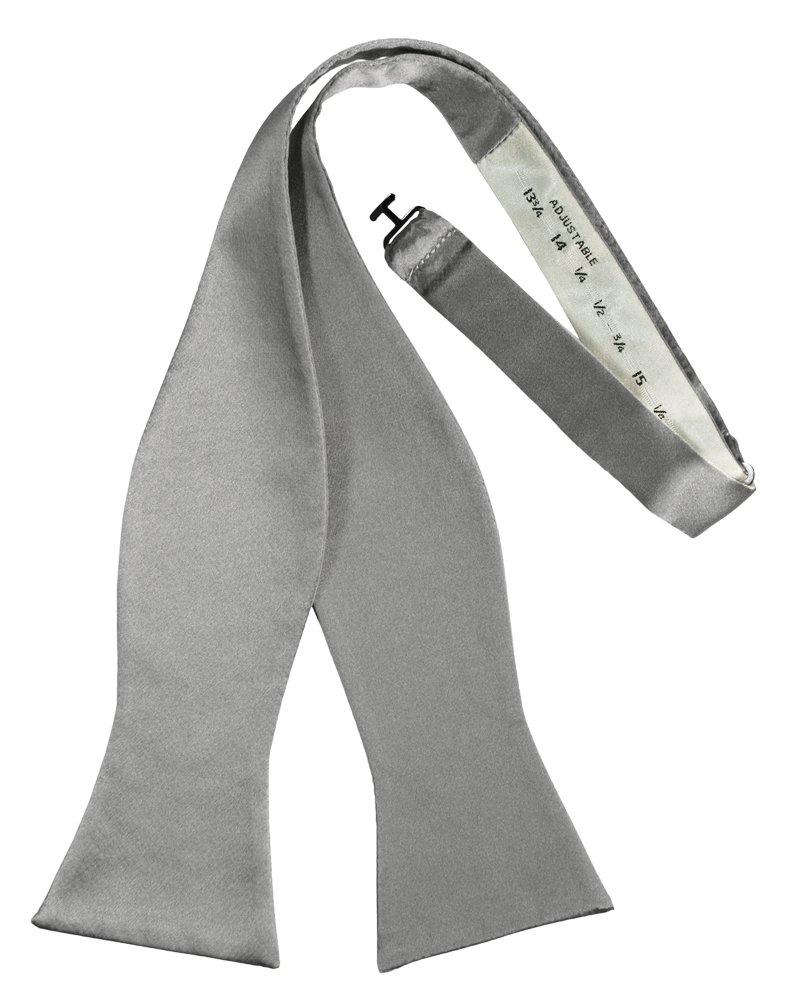 Silver Self-Tie Solid Satin Bowtie