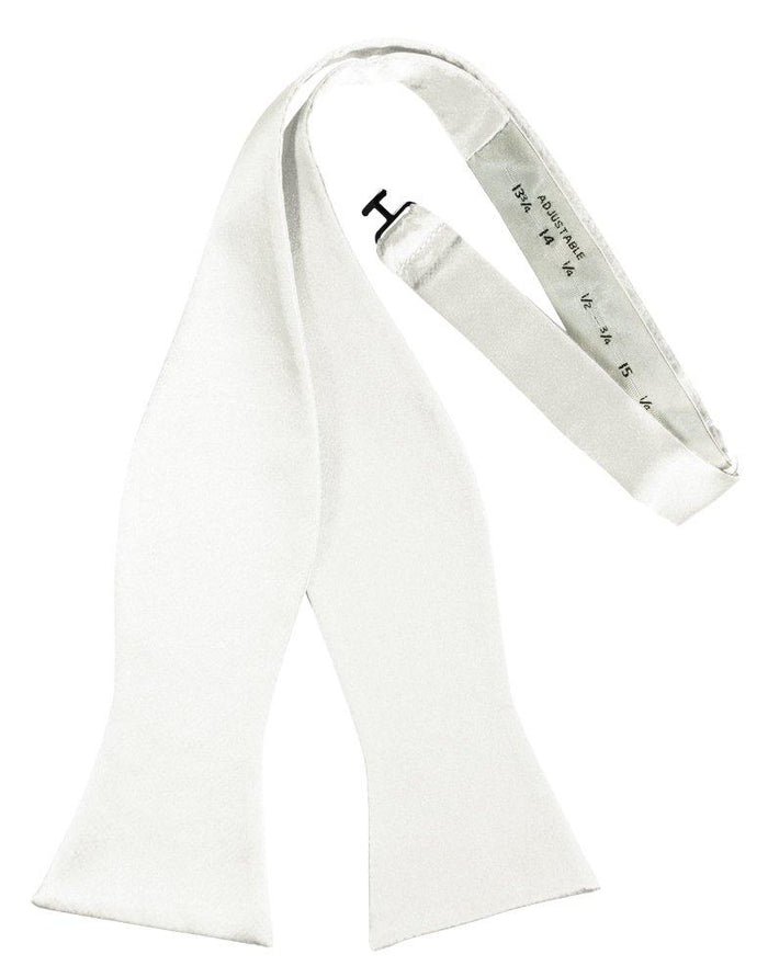 White Self-Tie Solid Satin Bowtie - Tuxedo Club