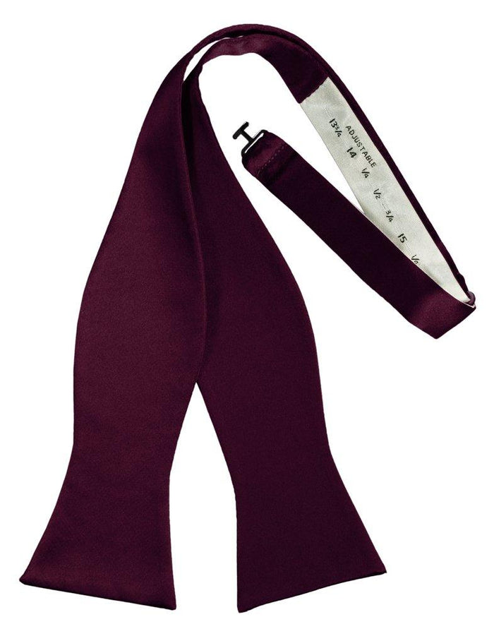 Wine Self-Tie Solid Satin Bowtie - Tuxedo Club