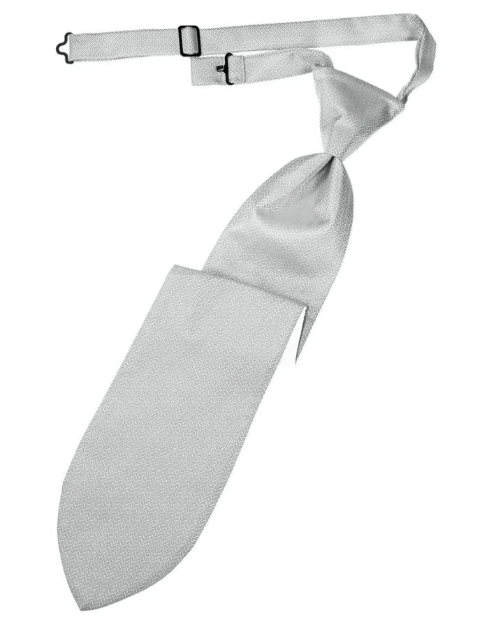 Platinum Herringbone Pre-Tied Long Tie