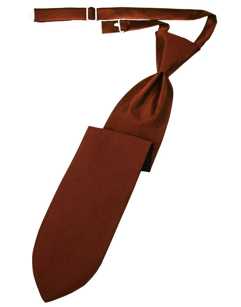 Cinnamon Herringbone Pre-Tied Long Tie