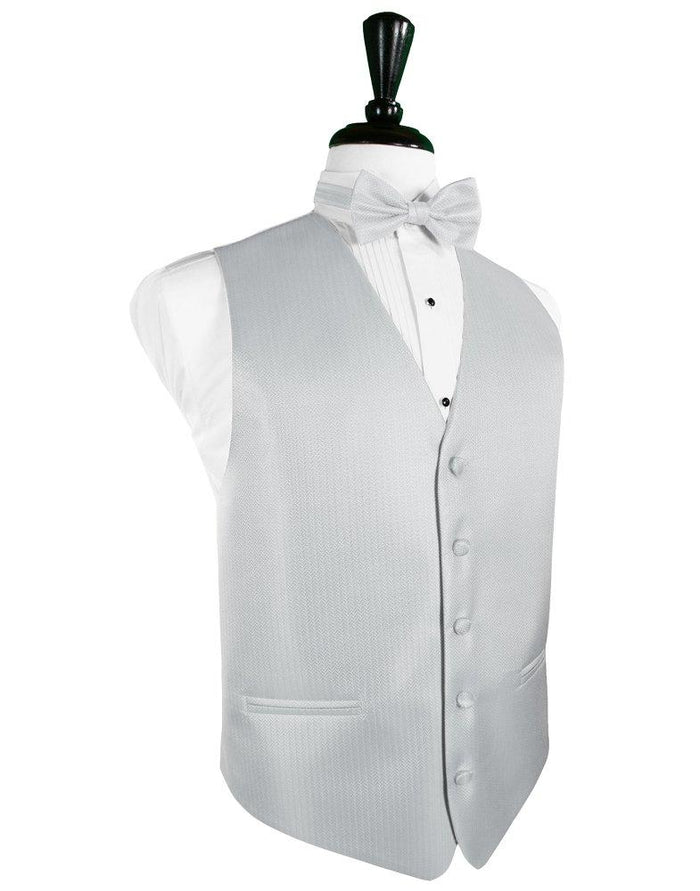 Platinum Herringbone Tuxedo Vest - Tuxedo Club