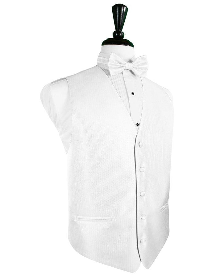Pure White Herringbone Tuxedo Vest - Tuxedo Club