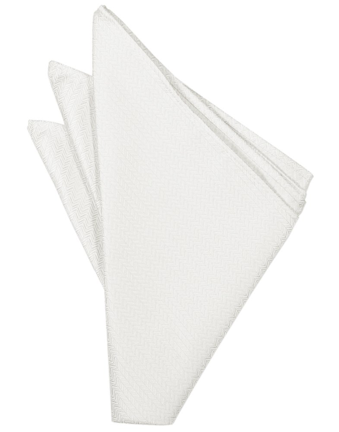 Diamond White Herringbone Pocket Square - Tuxedo Club