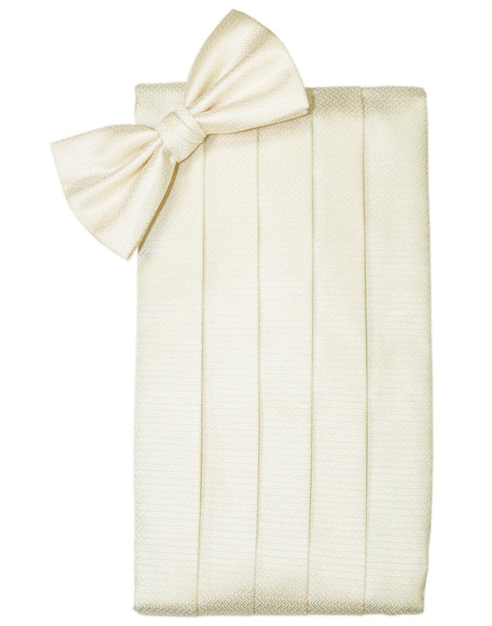 Ivory Herringbone Cummerbund - Tuxedo Club