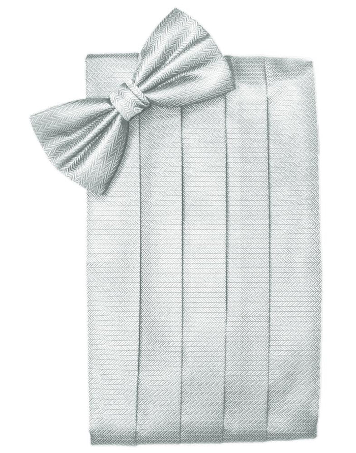 Platinum Herringbone Cummerbund - Tuxedo Club