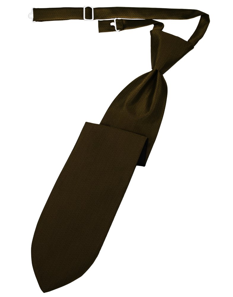Chocolate Herringbone Pre-Tied Long Tie