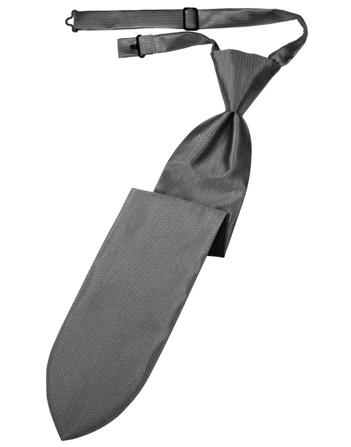 Silver Herringbone Long Tie