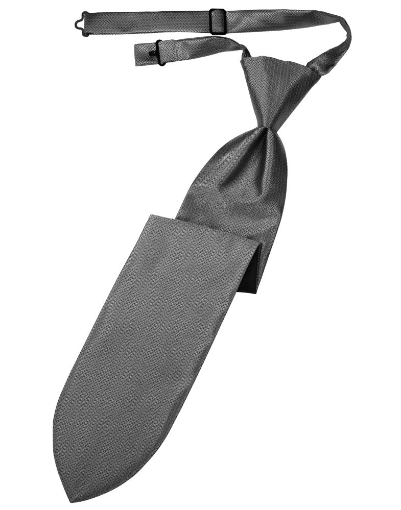 Silver Herringbone Long Tie