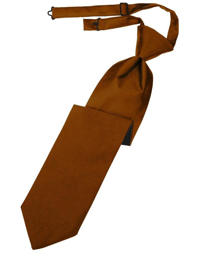 Cognac Solid Satin Long Tie - Tuxedo Club