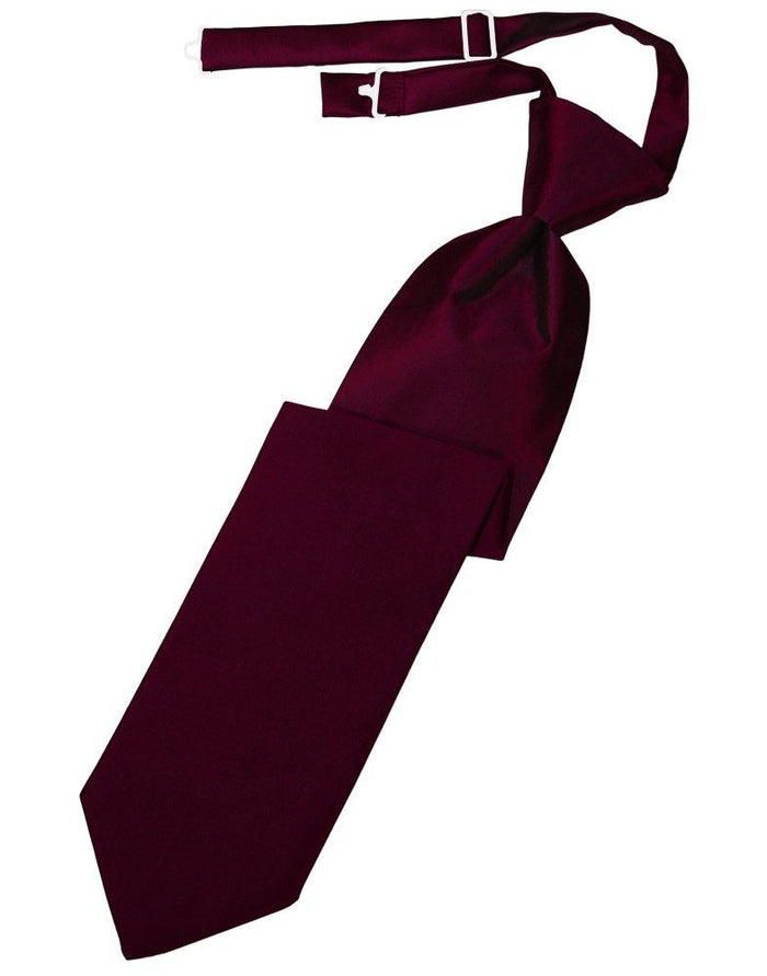 Wine Solid Satin Long Tie - Tuxedo Club