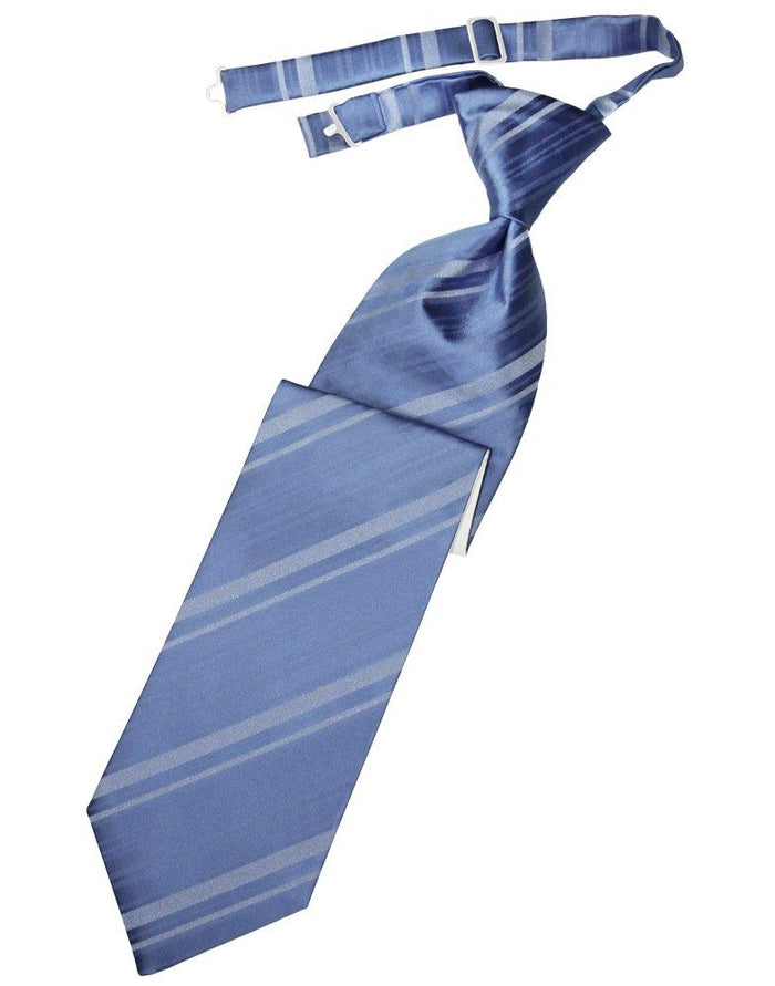 Cornflower Striped Satin Long Tie - Tuxedo Club