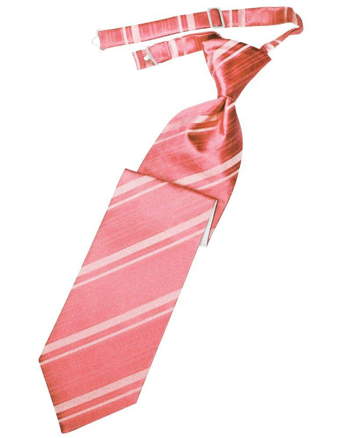 Guava Striped Satin Long Tie - Tuxedo Club