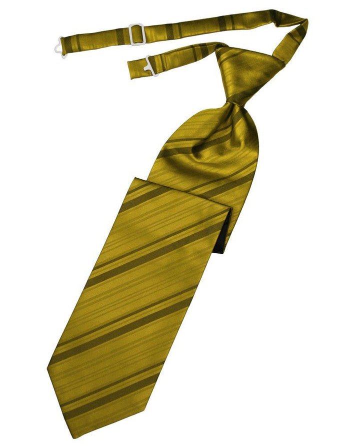 New Gold Striped Satin Long Tie - Tuxedo Club