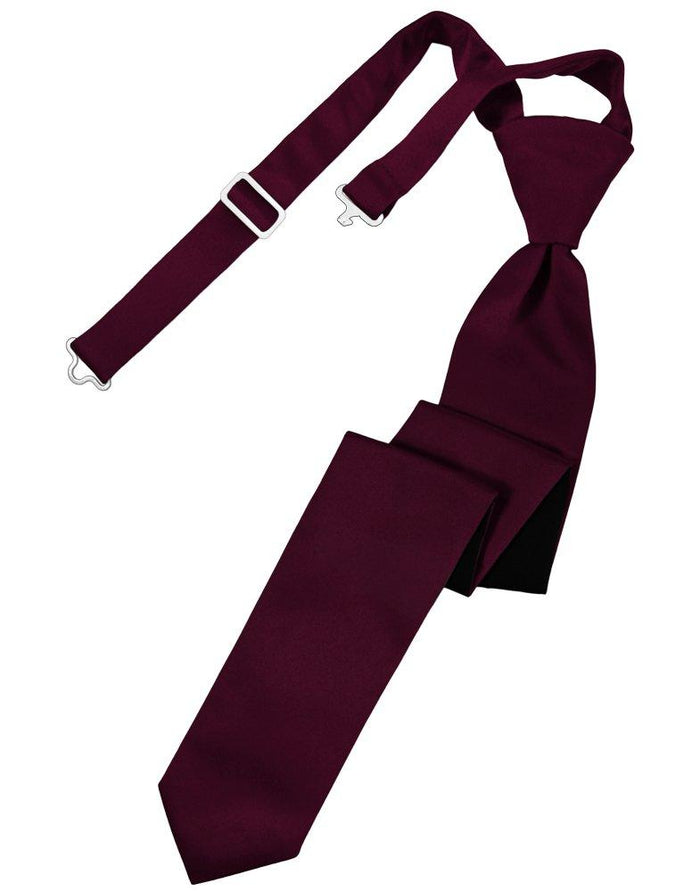 Wine Solid Satin Skinny Tie - Tuxedo Club