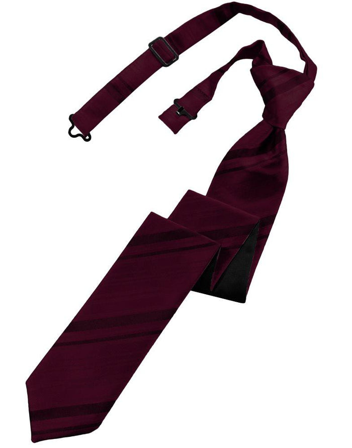 Wine Striped Satin Skinny Tie - Tuxedo Club