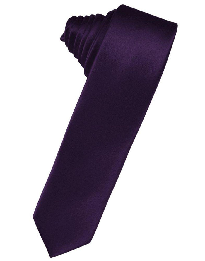 Amethyst Solid Satin Skinny Suit Tie - Tuxedo Club