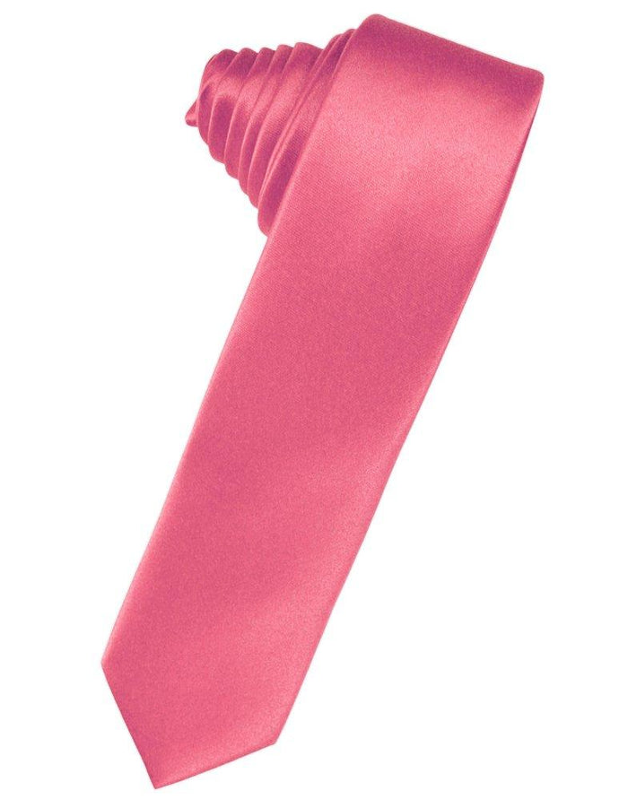 Bubblegum Solid Satin Skinny Suit Tie - Tuxedo Club