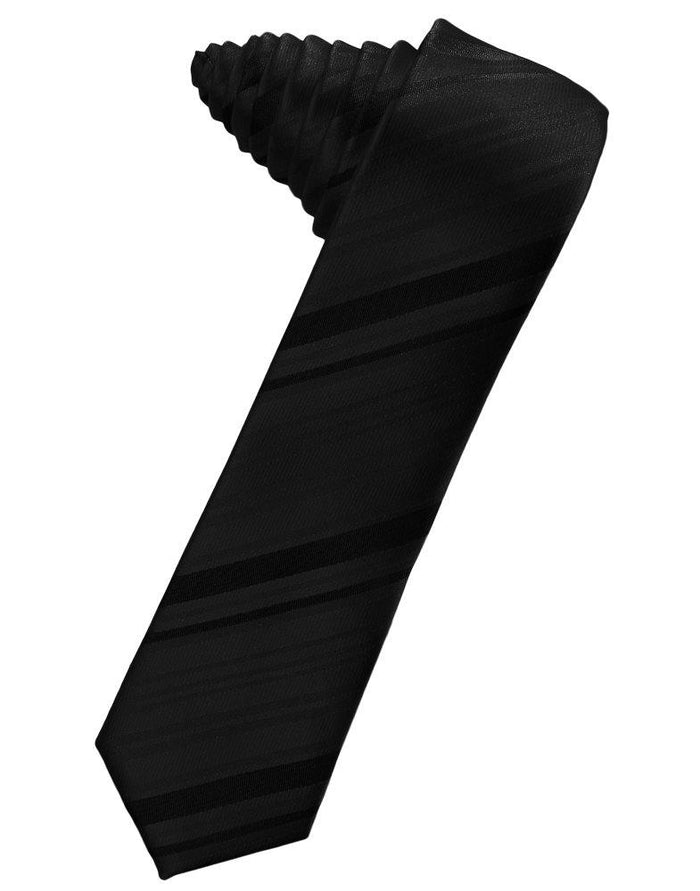 Black Striped Satin Skinny Suit Tie - Tuxedo Club