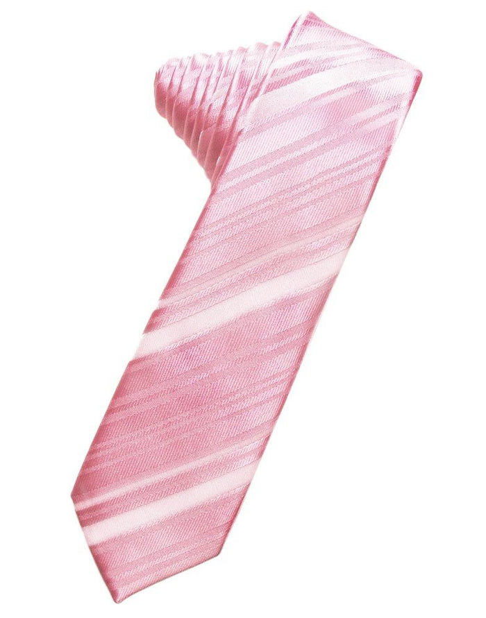 Coral Striped Satin Skinny Suit Tie - Tuxedo Club
