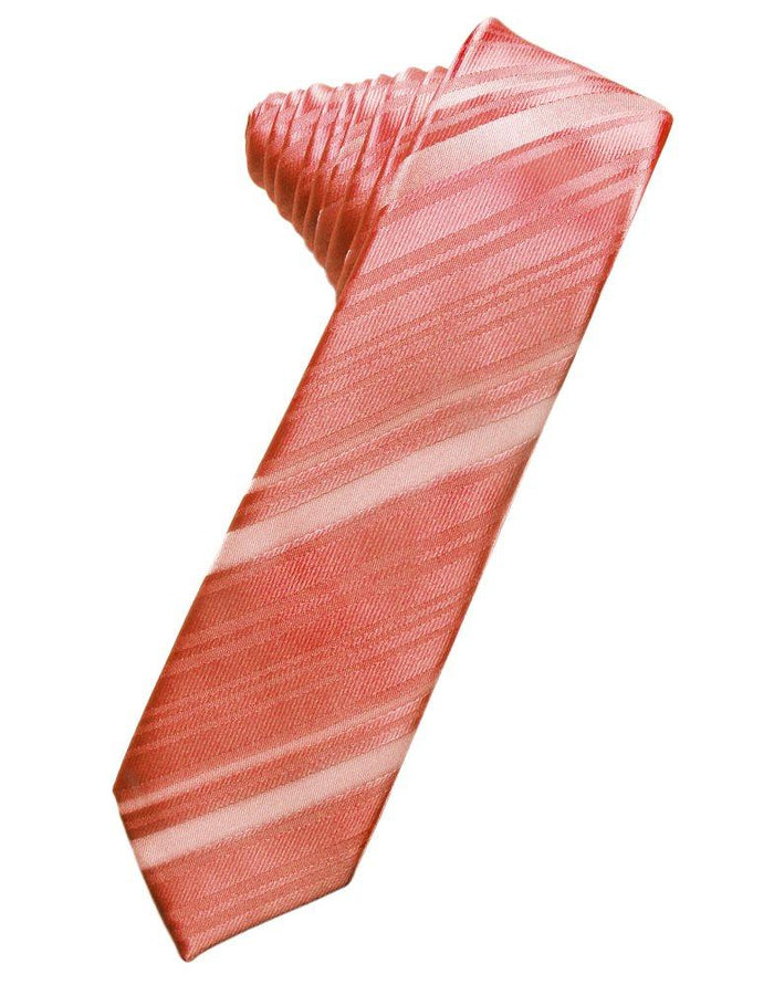 Guava Striped Satin Skinny Suit Tie - Tuxedo Club