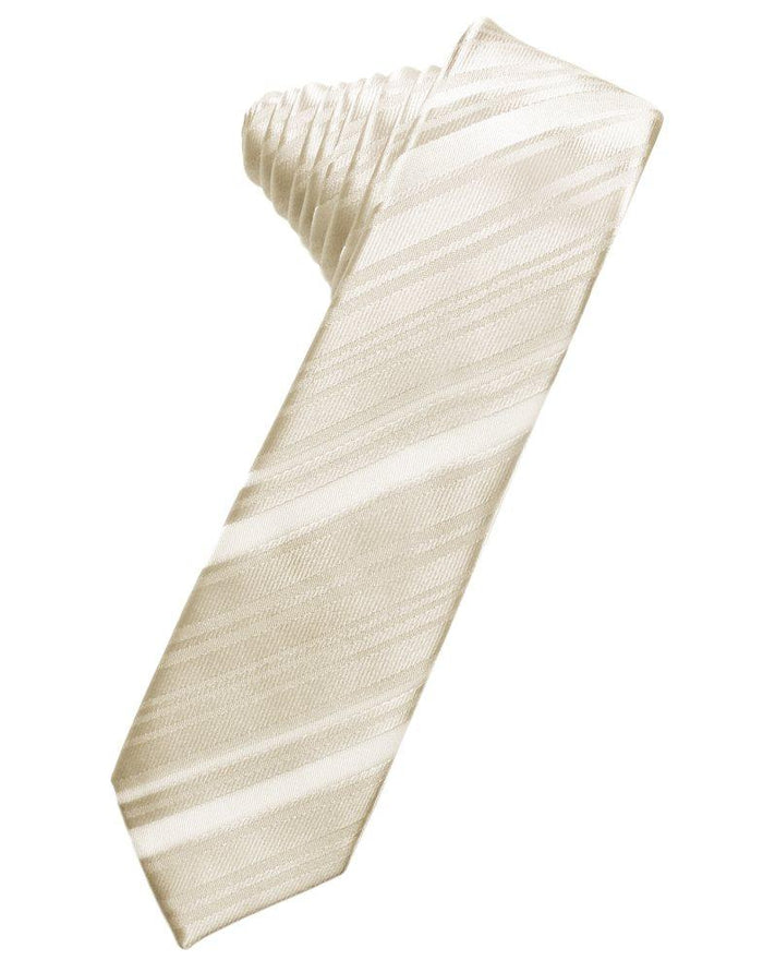 Ivory Striped Satin Skinny Suit Tie - Tuxedo Club