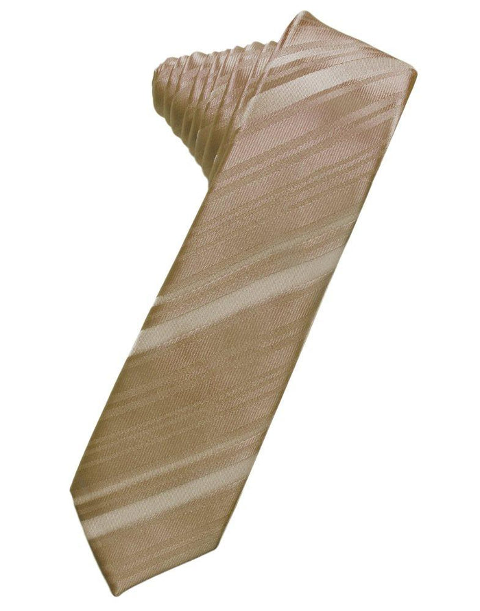 Latte Striped Satin Skinny Suit Tie - Tuxedo Club