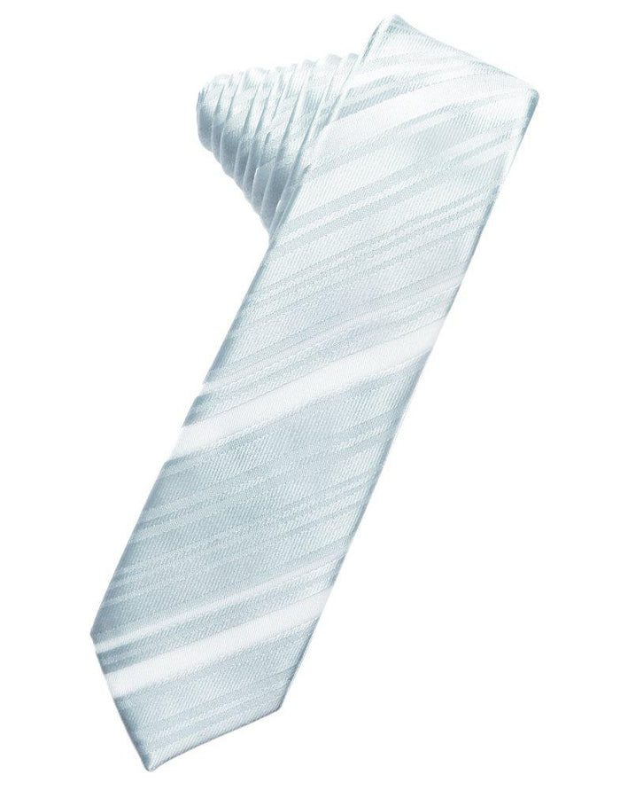 Light Blue Striped Satin Skinny Suit Tie - Tuxedo Club