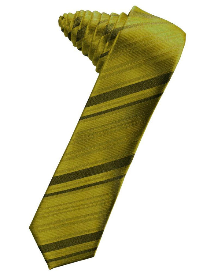 New Gold Striped Satin Skinny Suit Tie - Tuxedo Club