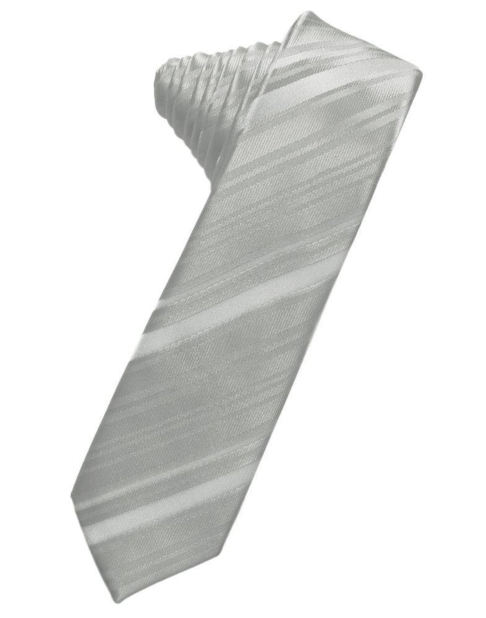 Platinum Striped Satin Skinny Suit Tie - Tuxedo Club
