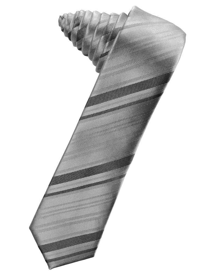Silver Striped Satin Skinny Suit Tie - Tuxedo Club