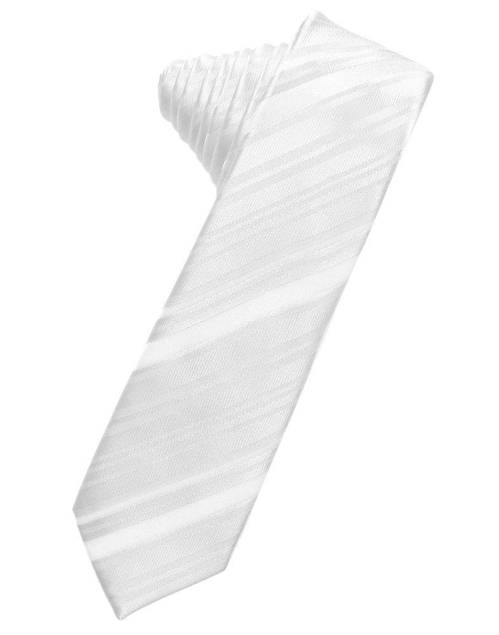 White Striped Satin Skinny Suit Tie - Tuxedo Club