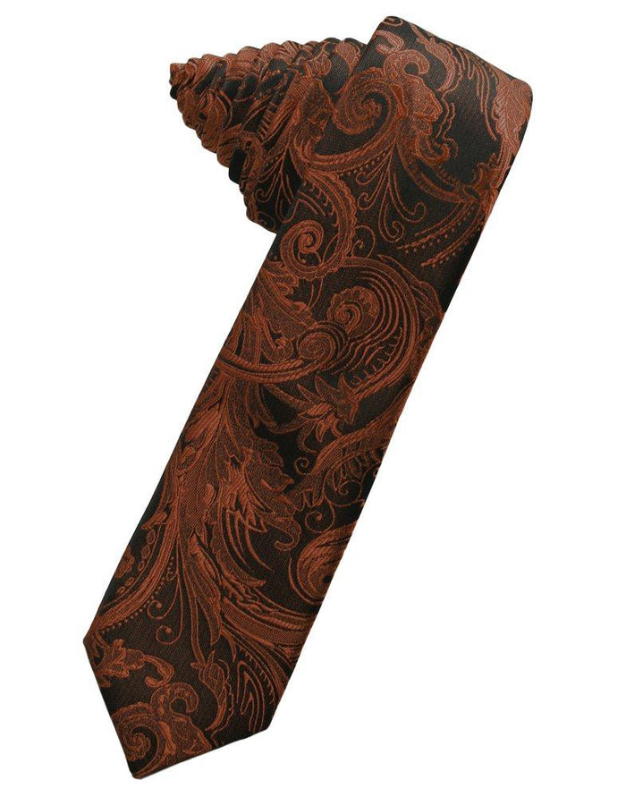 Cognac Tapestry Skinny Suit Tie - Tuxedo Club