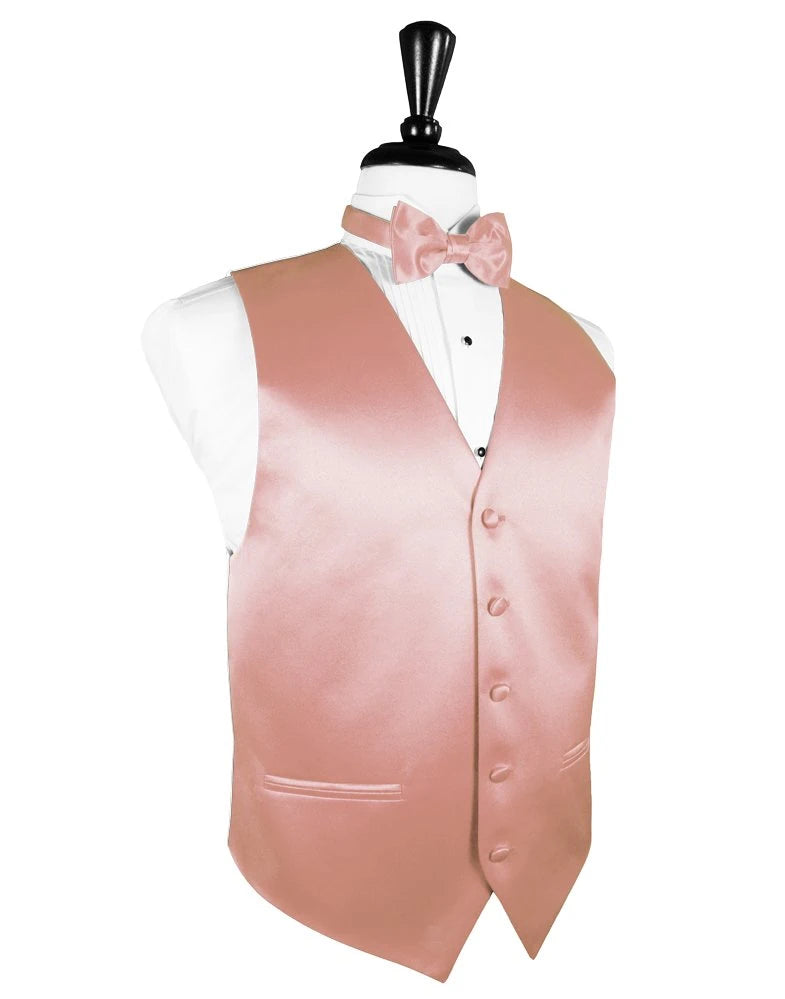 Peach Solid Satin Vest