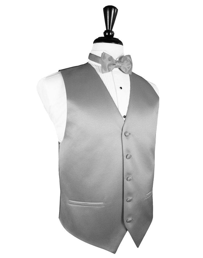 Silver Solid Satin Vest - Tuxedo Club